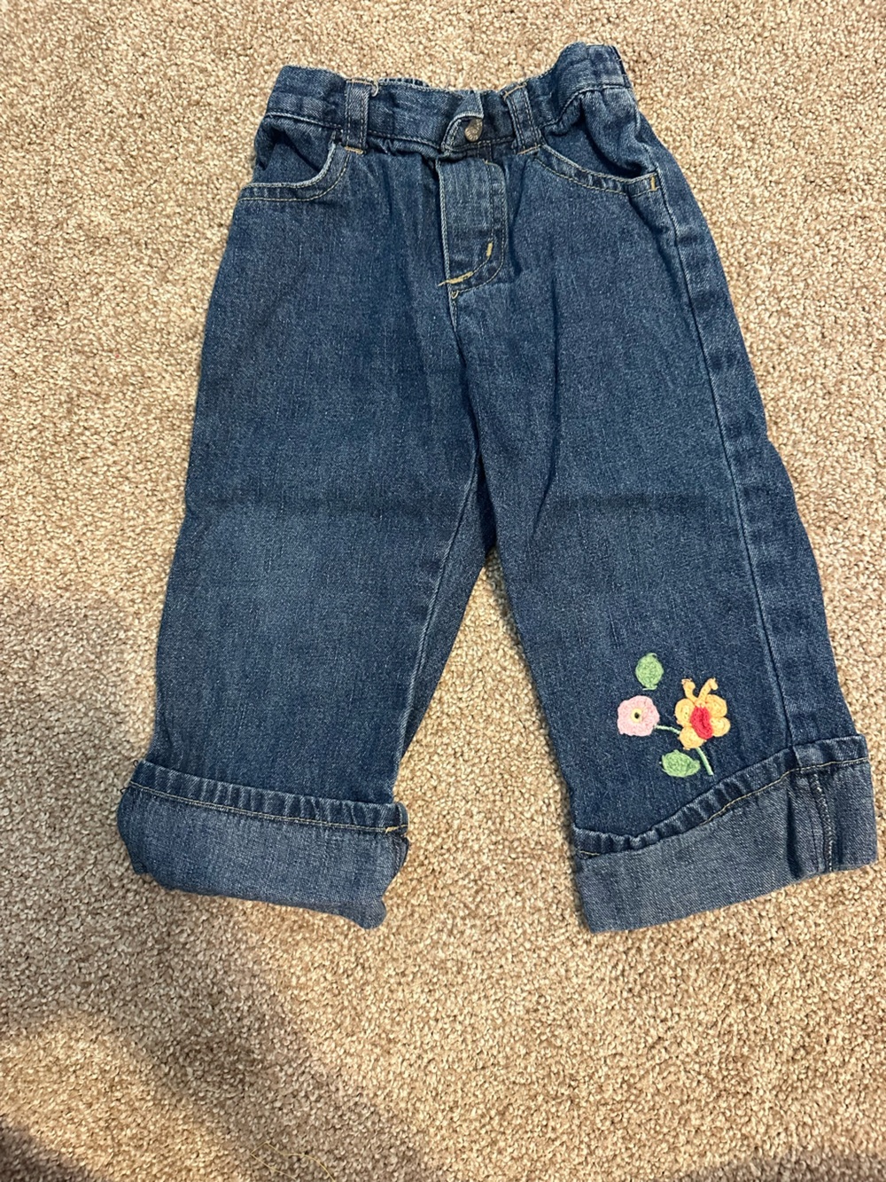 Faded Glory Baby Jeans with Flower Embroidery